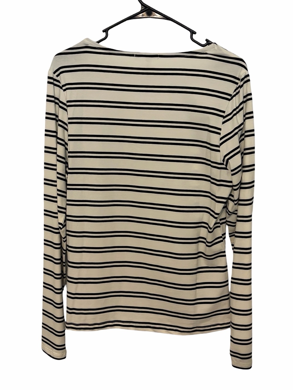 NWT Three Dots Scoop Neck Long Sleeve Tee in Egret / Black Beauty Stripe Size XL - Picture 4 of 9